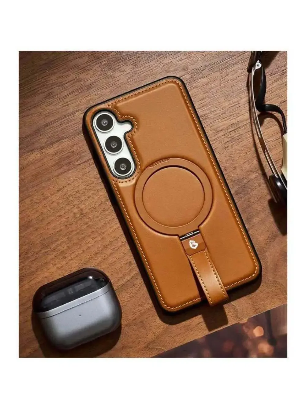 Samsung Galaxy S25 Plus & S24 Plus Leather Case with Stand, Brown